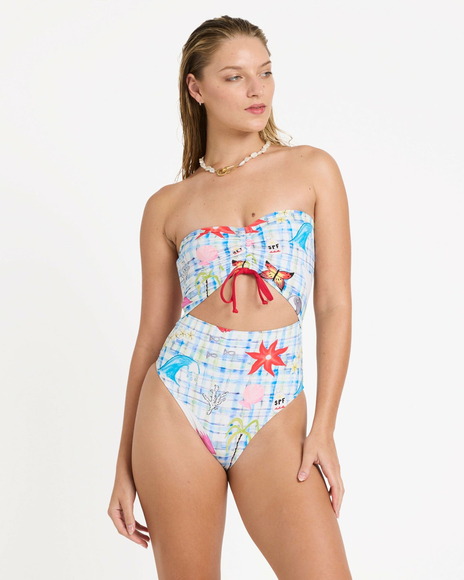 Billabong Women's Lottie Hall Summer Bandeau One-piece Swimsuit - White Multi
