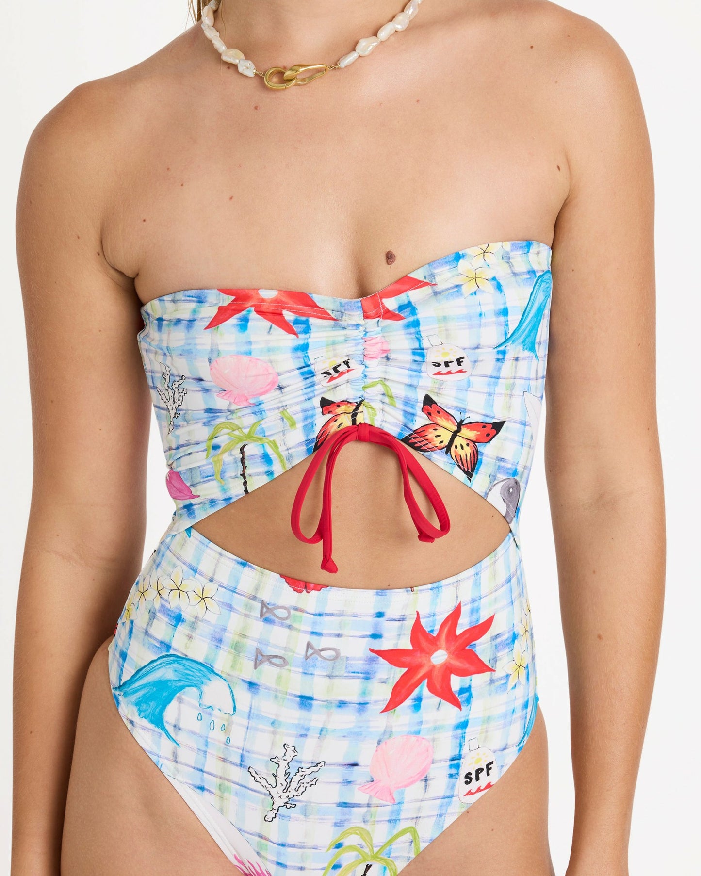Billabong Women's Lottie Hall Summer Bandeau One-piece Swimsuit - White Multi