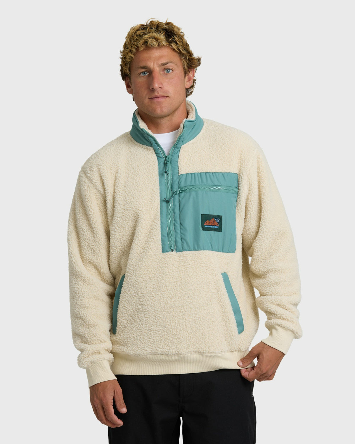 Billabong Men's Boundary Peak Mock Neck Sherpa Fleece - Oatmeal
