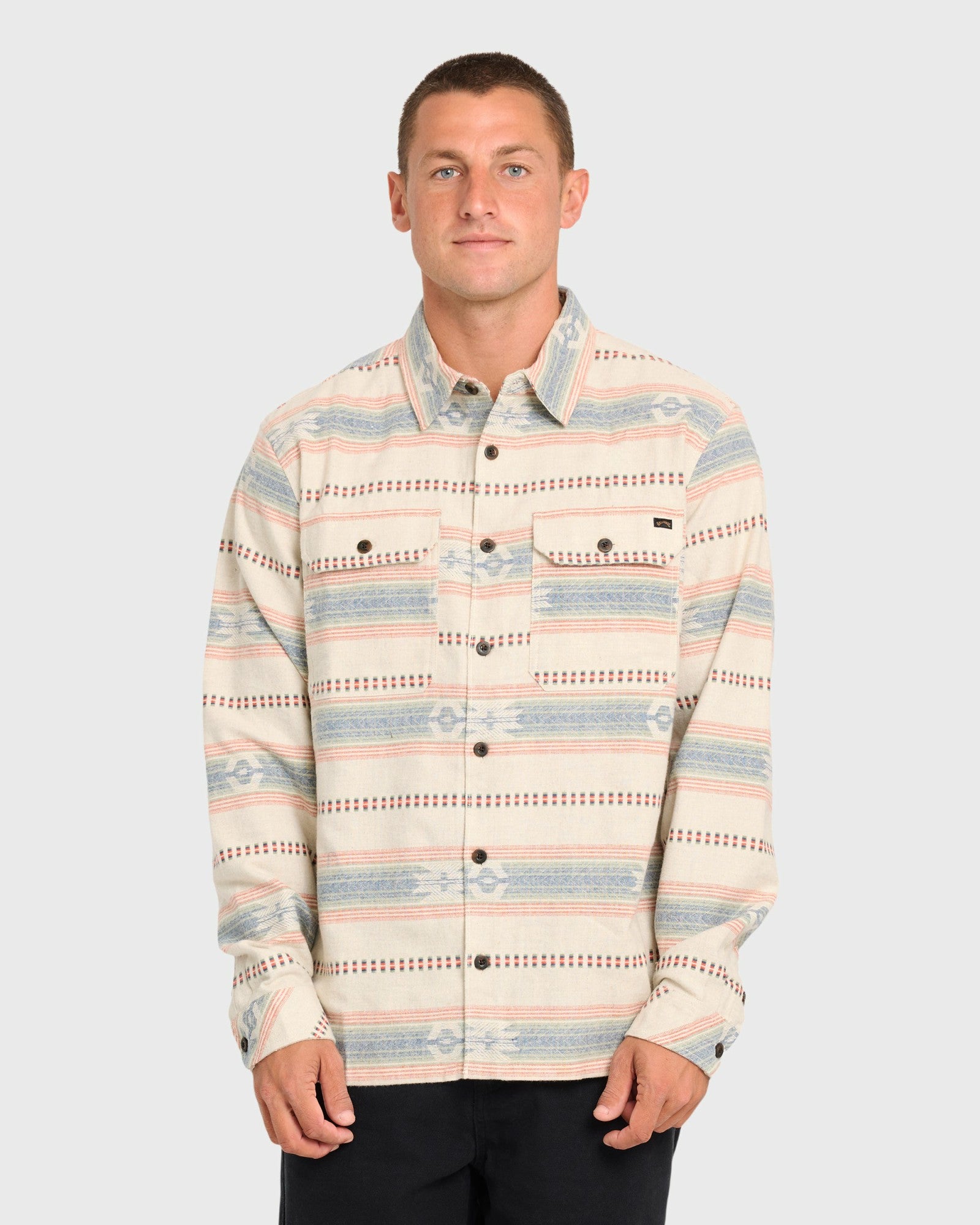 Billabong Men's Offshore Jacquard Long Sleeve Flannel Shirt - Sand Khaki
