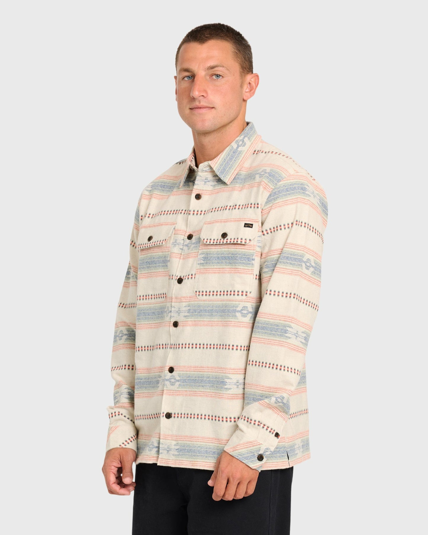 Billabong Men's Offshore Jacquard Long Sleeve Flannel Shirt - Sand Khaki