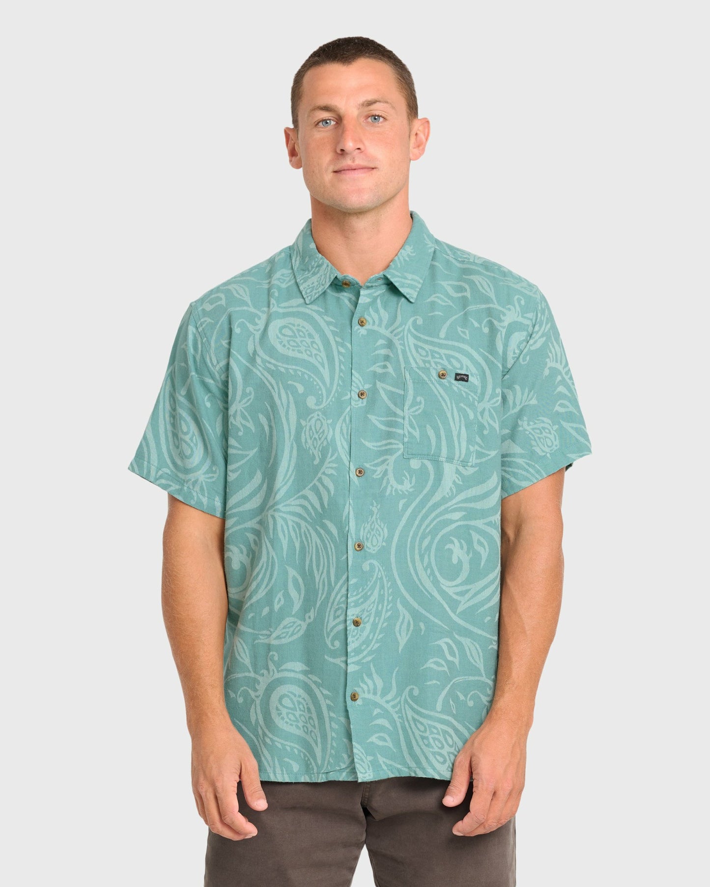 Billabong Men's Sundays Jacquard Short Sleeve Woven Shirt - Blue Surf