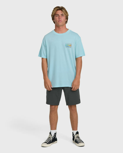 Billabong Men's Runner Wave Washed Premium Short Sleeve Cotton T-Shirt - Coastal Blue