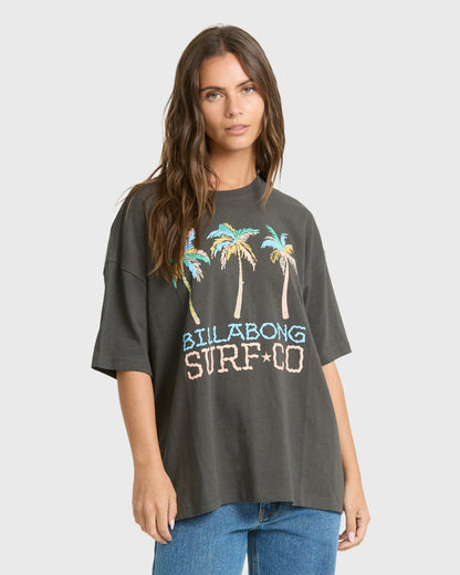 Billabong Women's Found in Paradise Short Sleeve Knit T-Shirt - Off Black
