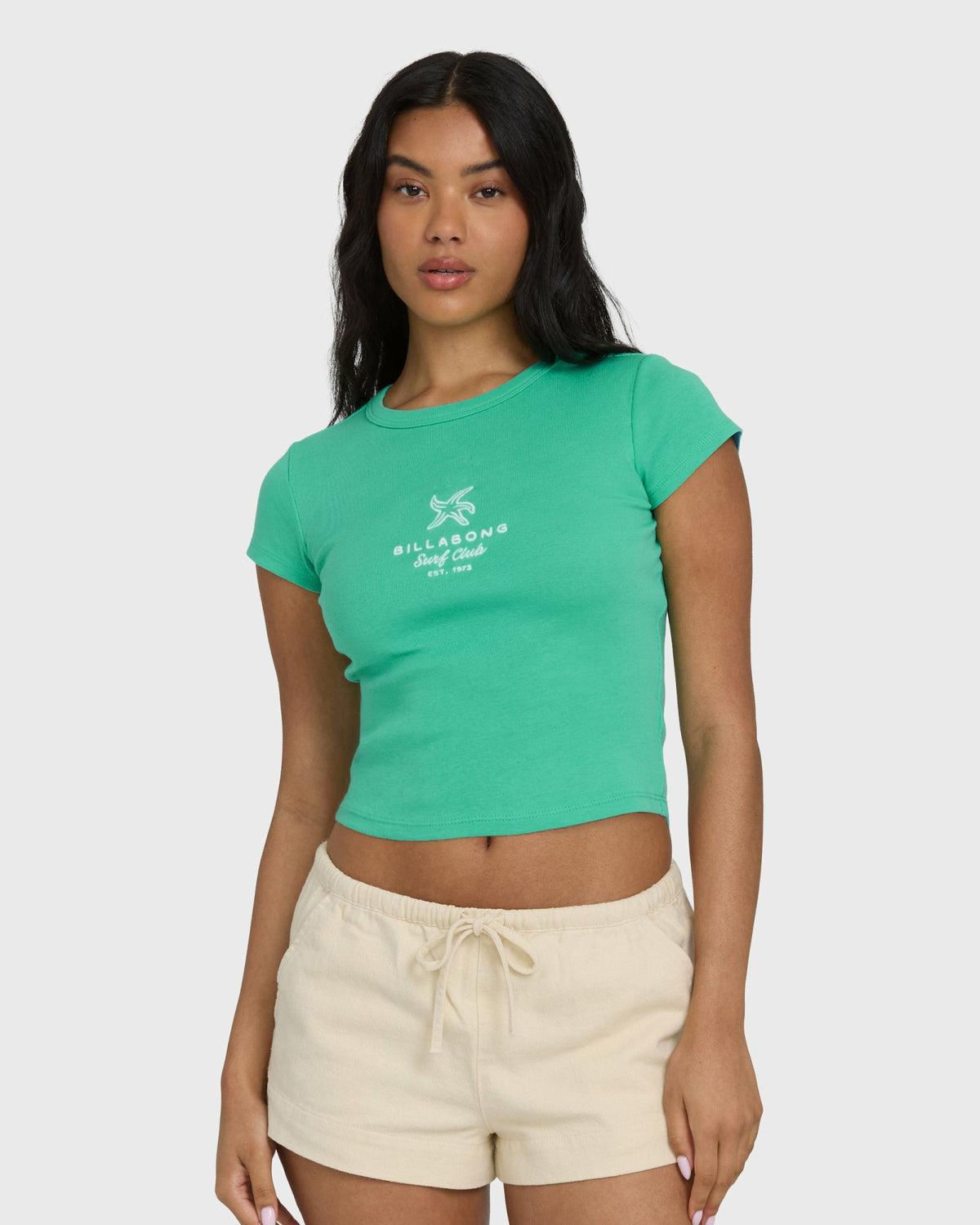 Billabong Women's Summer Icons Short Sleeve Knit T-Shirt - Green Tropics