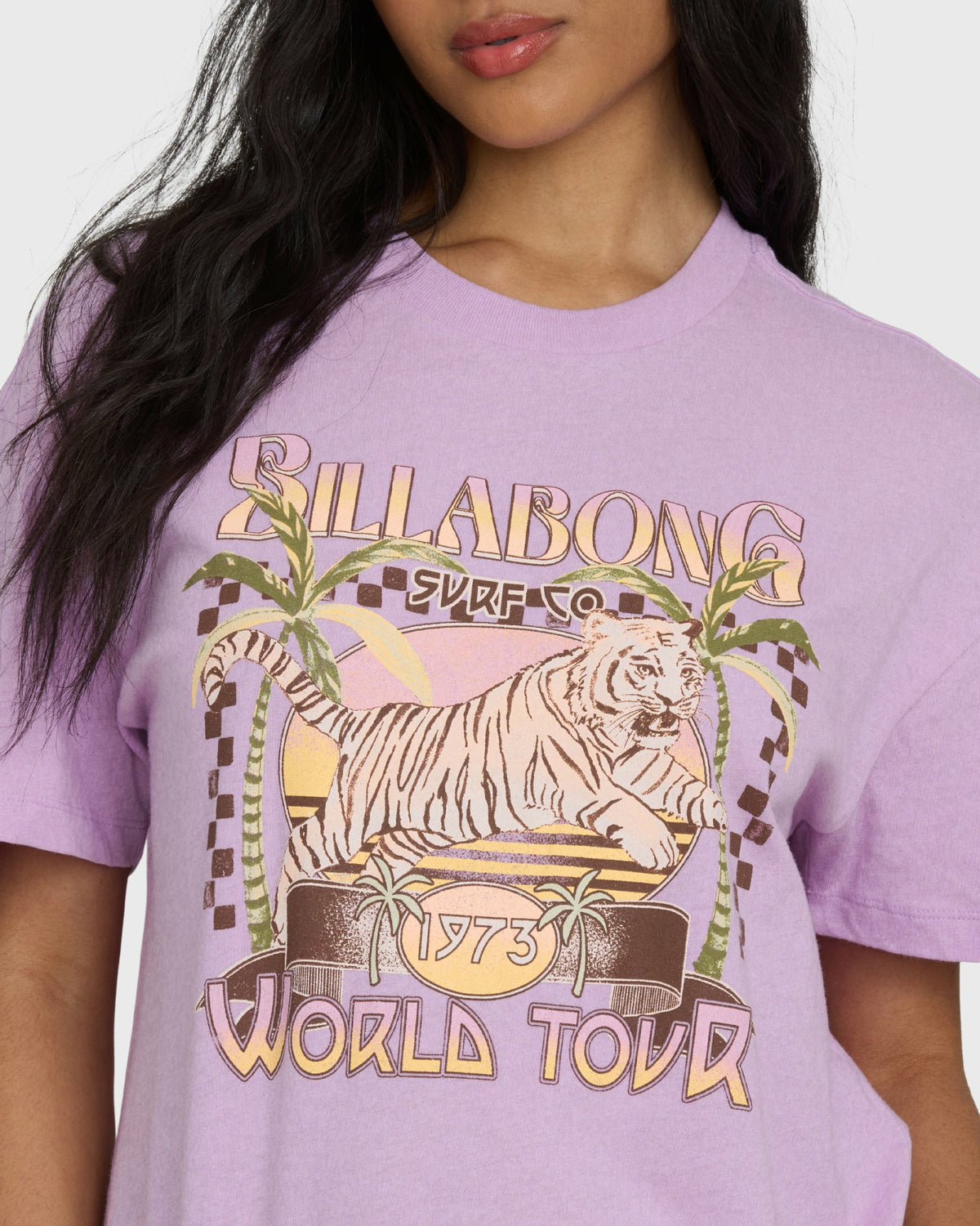 Billabong Women's Reach High Short Sleeve Knit Graphic T-Shirt - Vintage Violet
