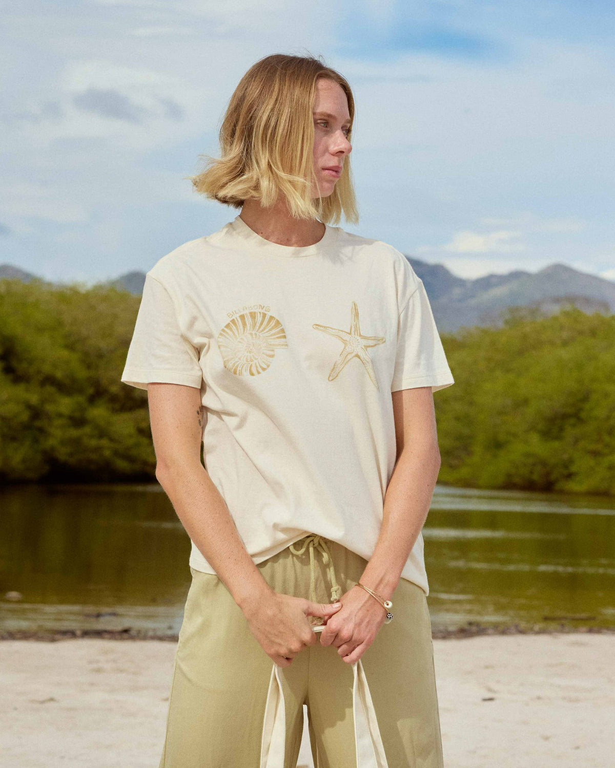Billabong Women's In Front Of Me Short Sleeve Knit T-Shirt - White Cap