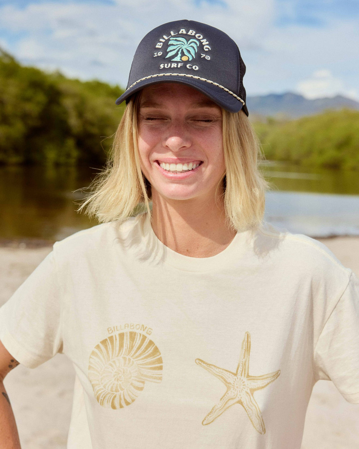 Billabong Women's In Front Of Me Short Sleeve Knit T-Shirt - White Cap