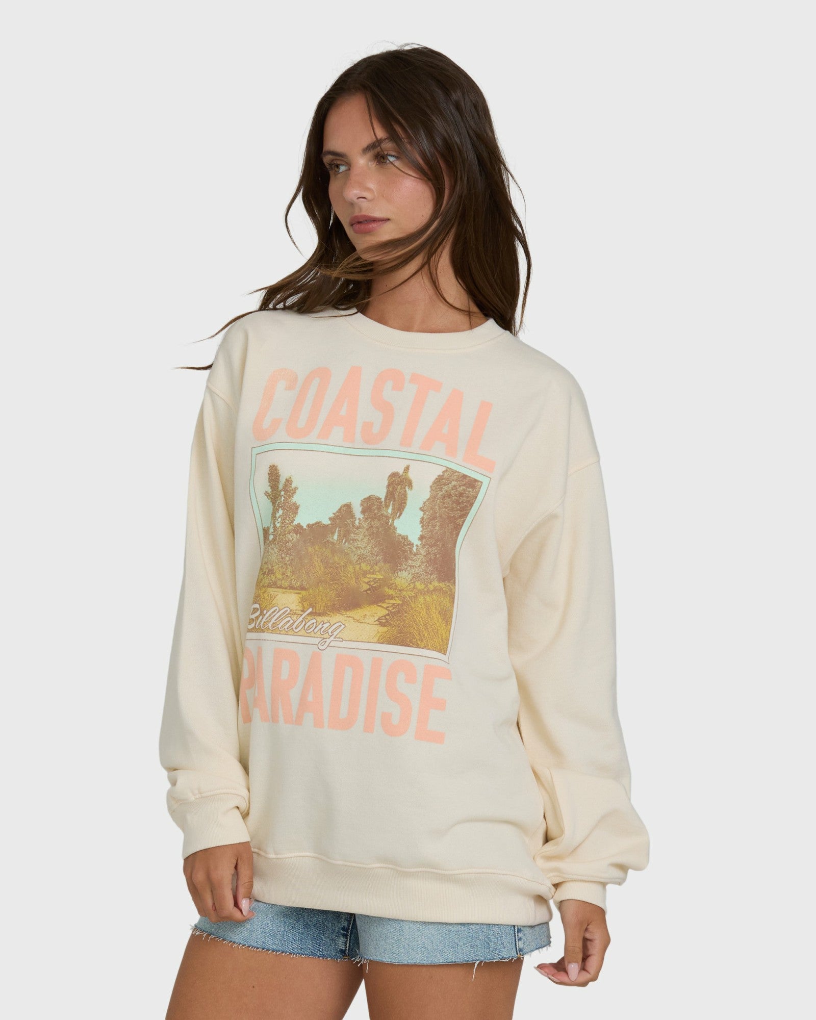 Billabong Women's Coastal Paradise Crewneck Sweatshirt - White Cap