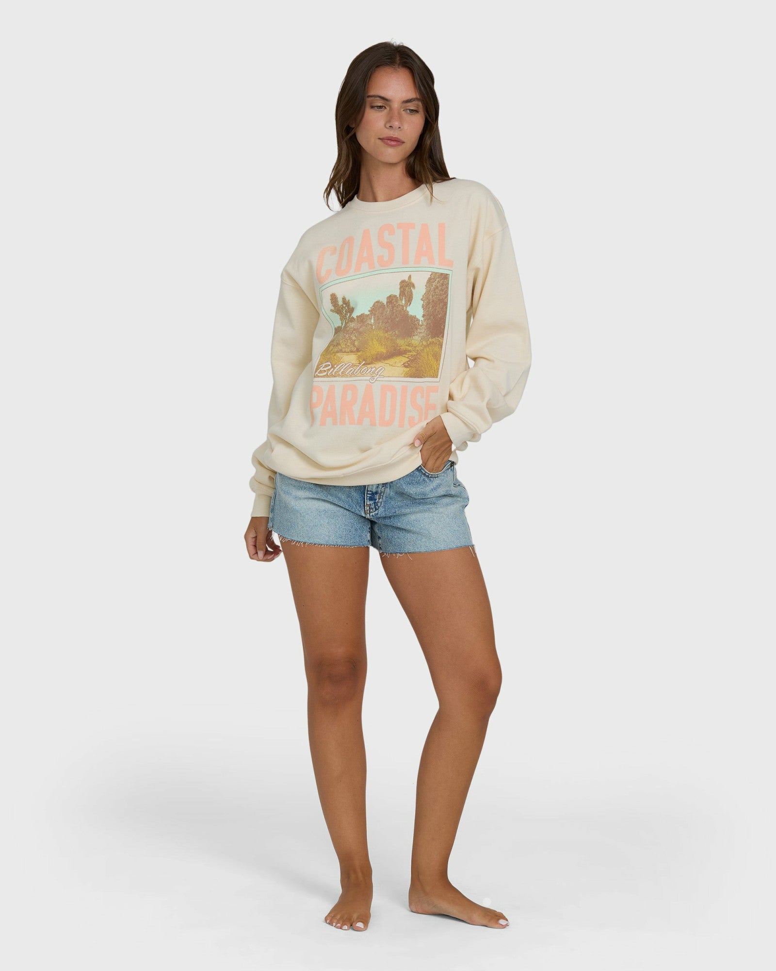 Billabong Women's Coastal Paradise Crewneck Sweatshirt - White Cap