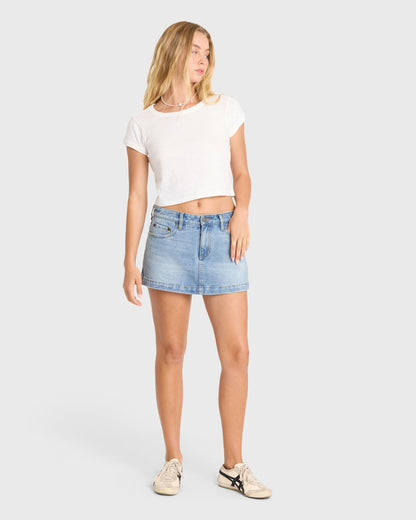 Billabong Women's Micro Moment Denim Skort - Faded Indigo Fray