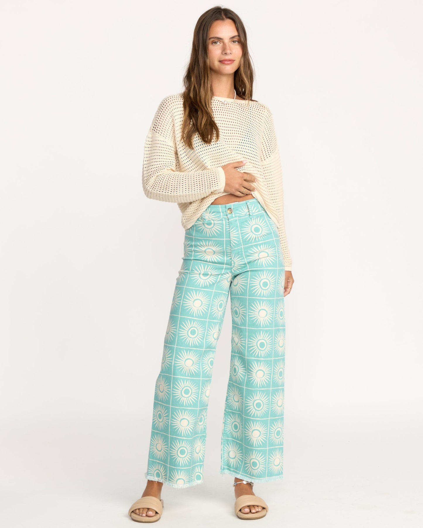 Billabong Women's Free Fall Printed Twill Pants - Misty Blue