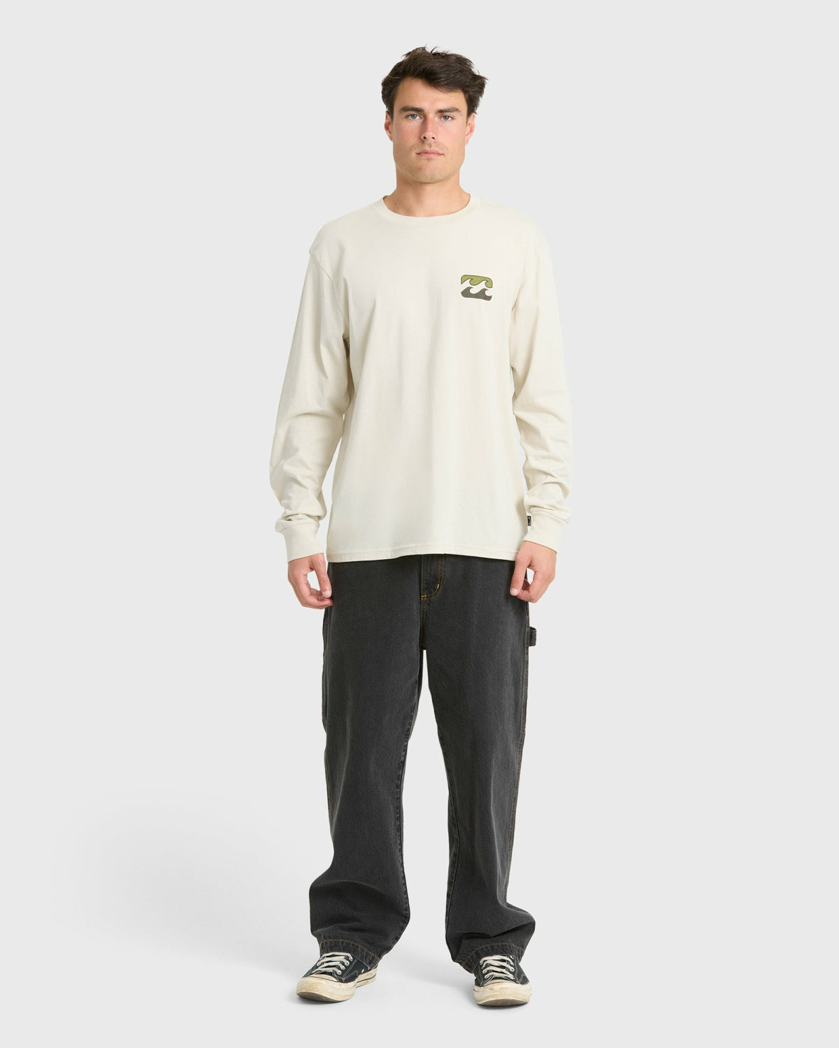 Billabong Men's Crayon Wave Premium Long Sleeve Knit T-Shirt - Oatmeal