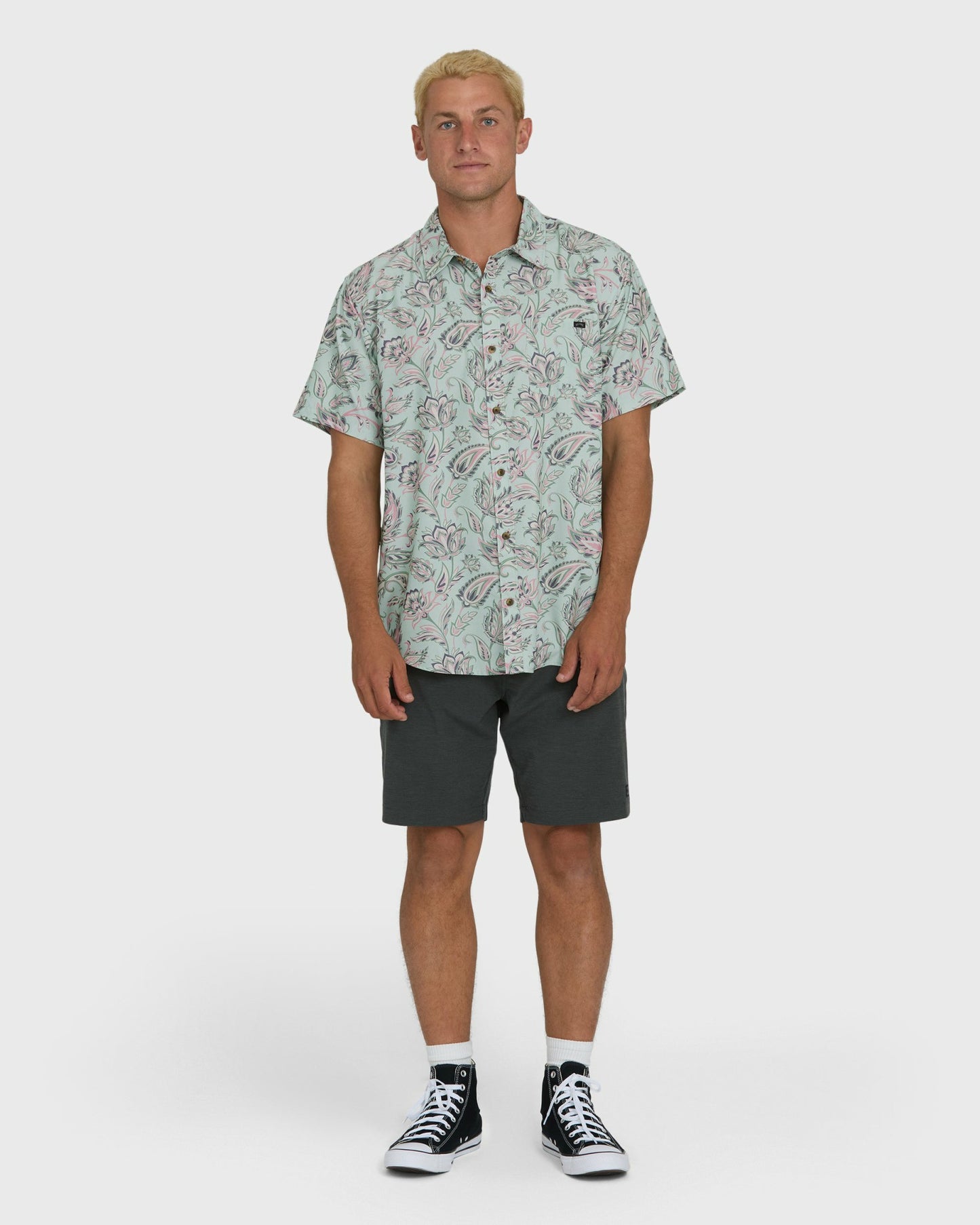 Billabong Men's Sundays Lounge Short Sleeve Woven Shirt - Mist Green
