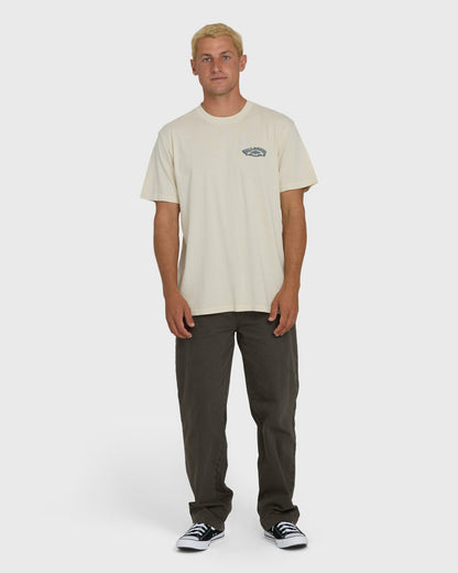 Billabong Men's Heritage Arch Wave Washed Premium Short Sleeve Knit T-Shirt - Oatmeal