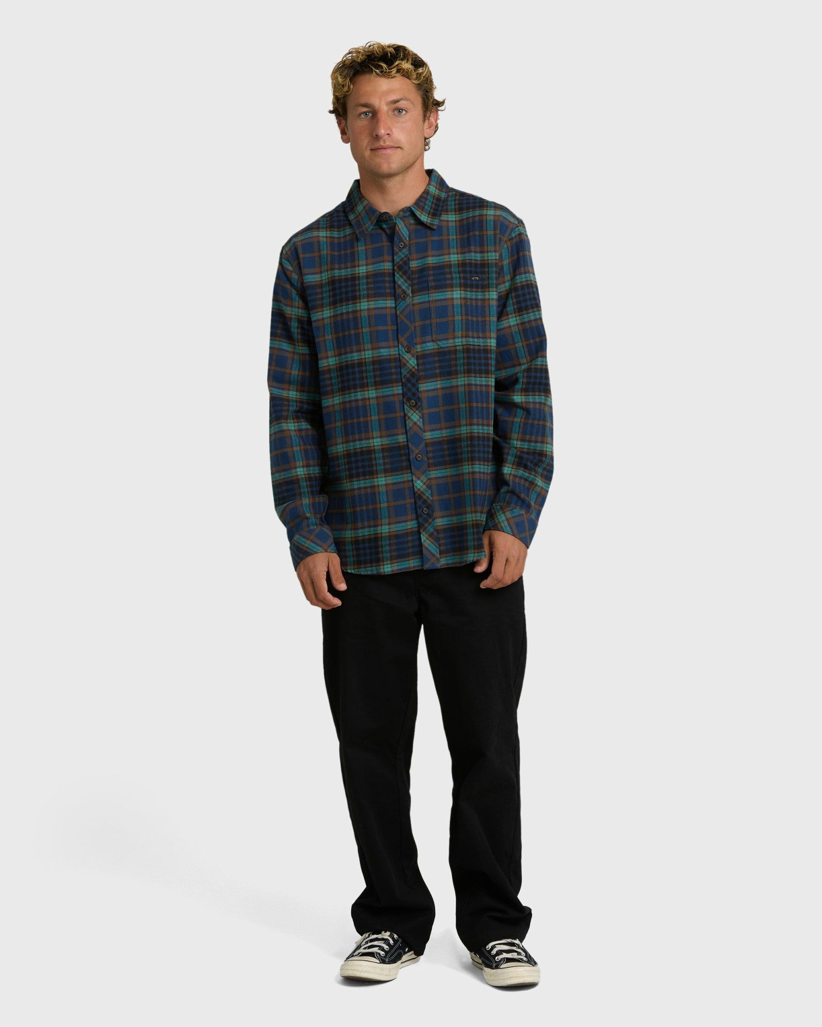 Billabong Men's Coastline Long Sleeve Flannel Shirt - Dark Denim