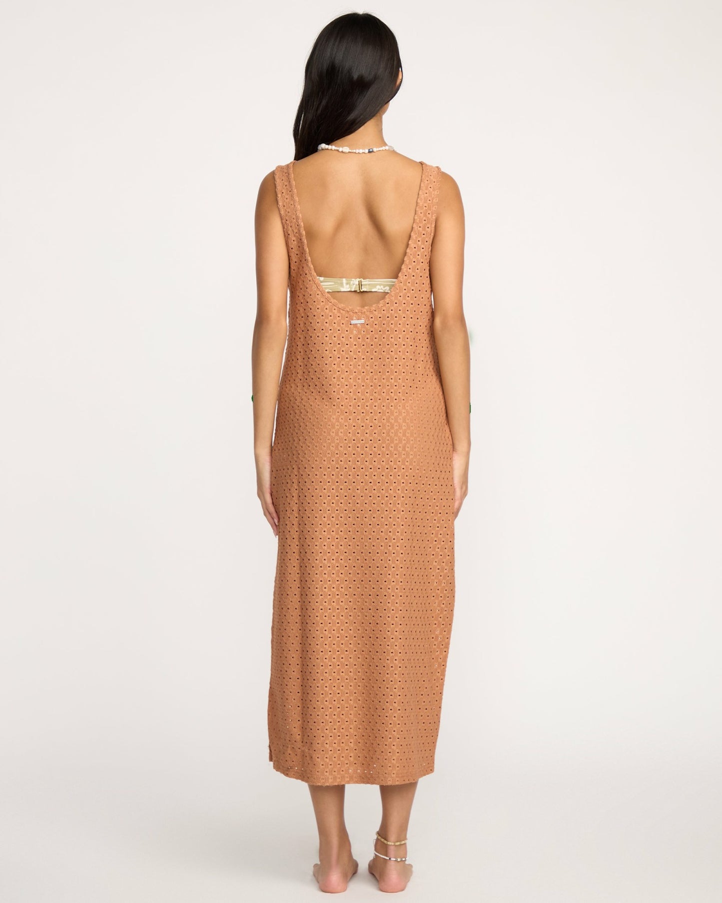 Billabong Women's Eyelet Sun Midi Dress Beach Coverup - Rose Brown