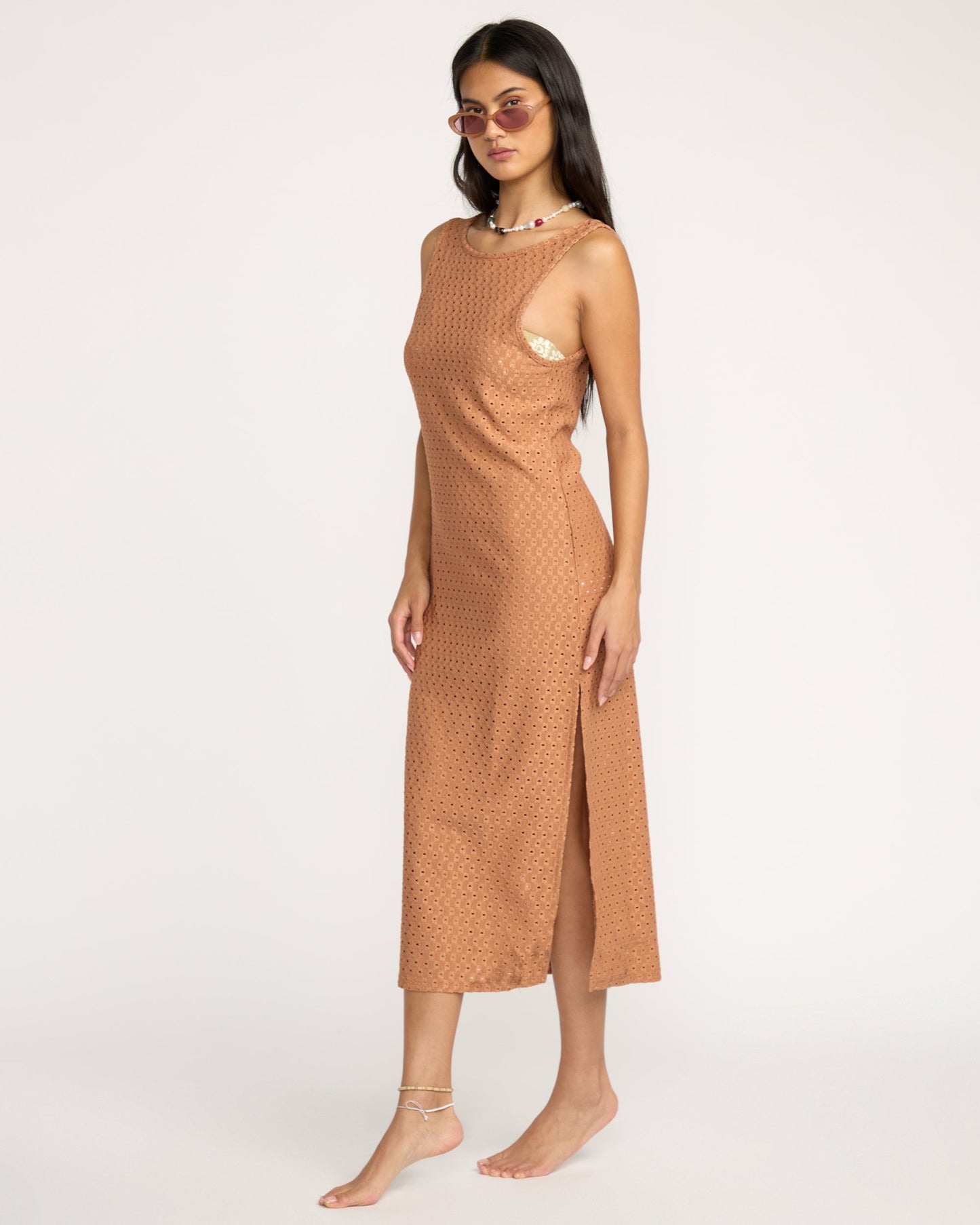 Billabong Women's Eyelet Sun Midi Dress Beach Coverup - Rose Brown