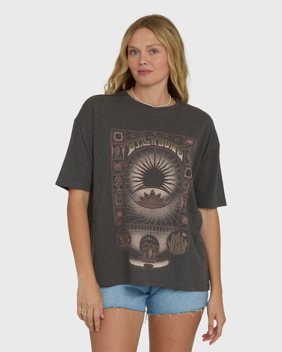 Billabong Women's Natural Collection Short Sleeve Knit T-Shirt - Off Black