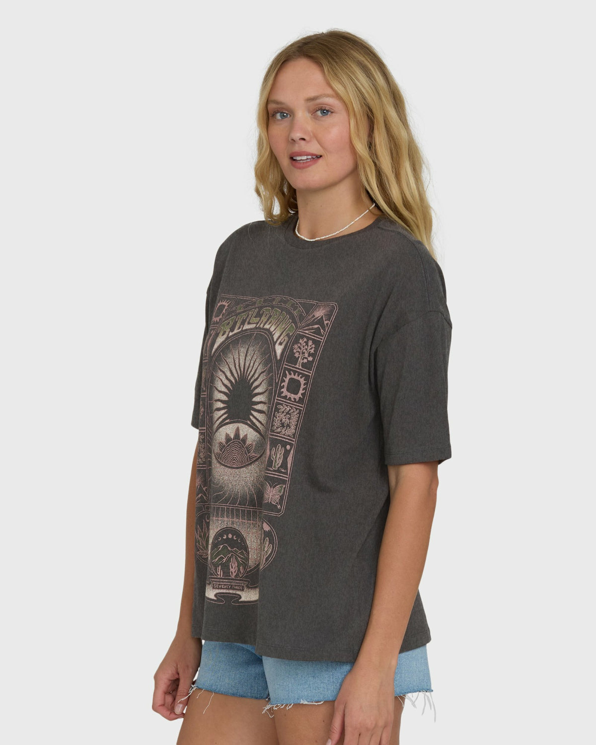 Billabong Women's Natural Collection Short Sleeve Knit T-Shirt - Off Black
