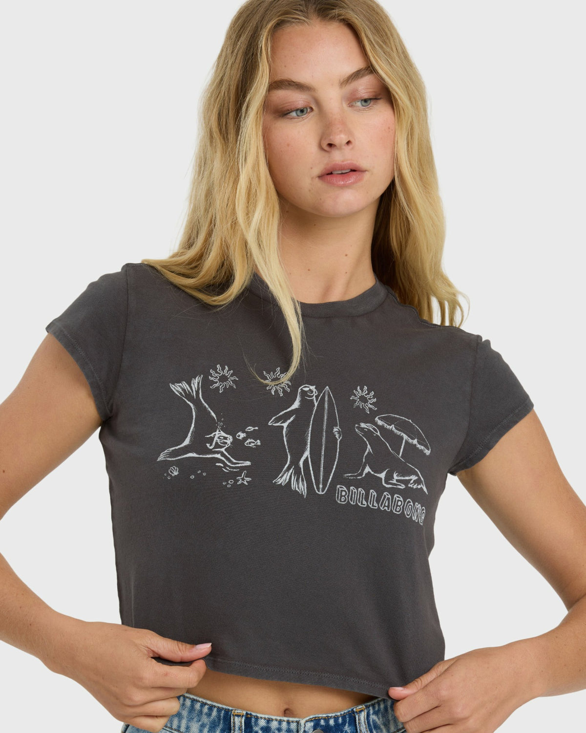 Billabong Women's Morning Fun Time Short Sleeve T-Shirt - Off Black