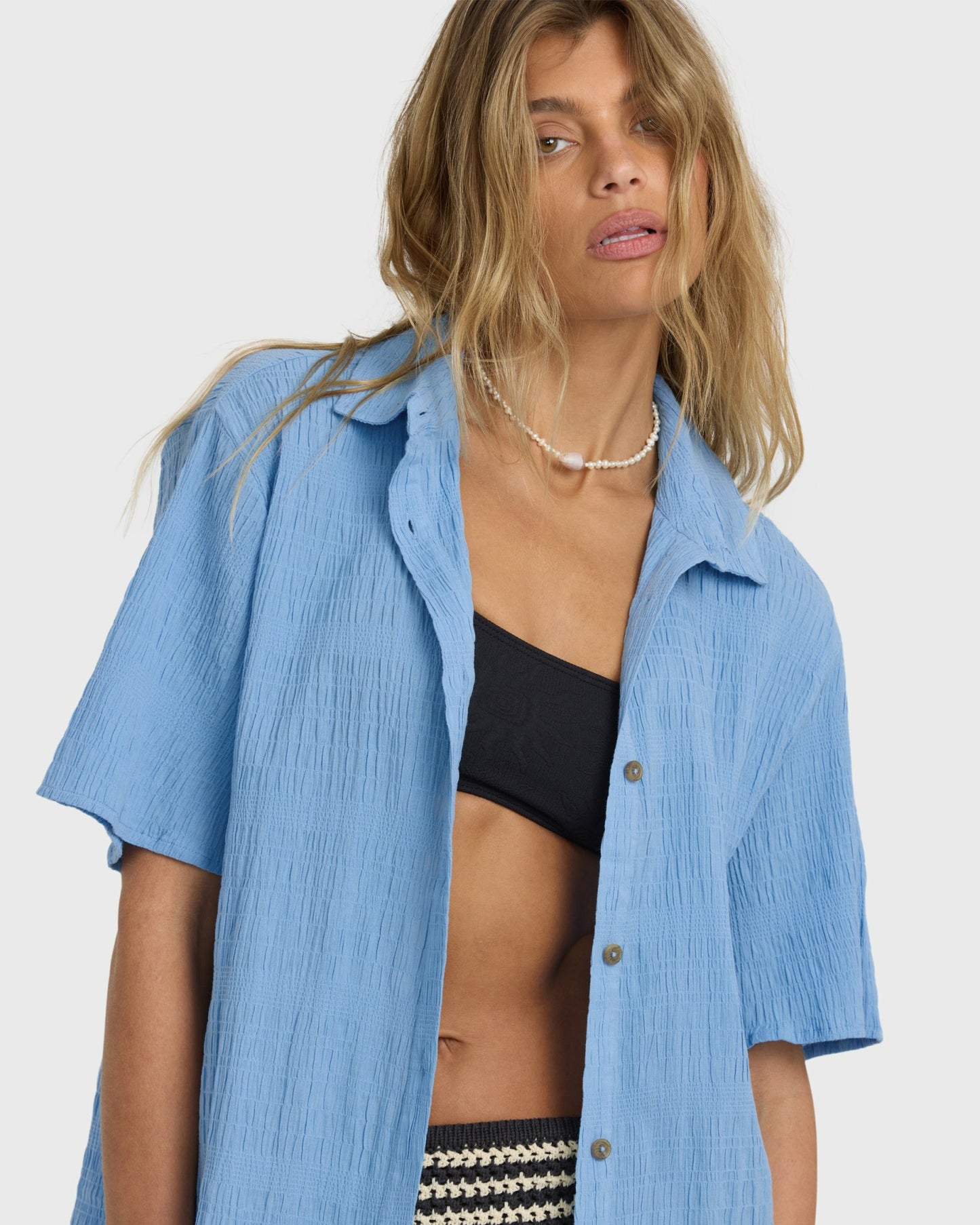Billabong Women's Laura Short Sleeve Shirt - Blue Drift