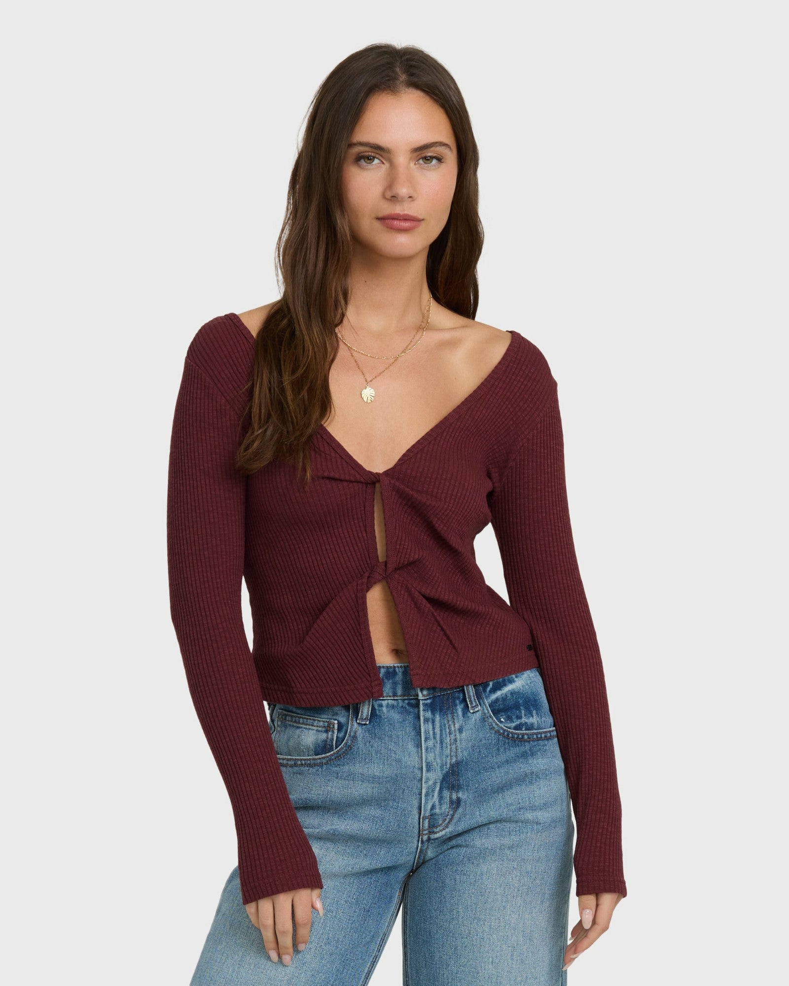Billabong Women's Fever Twist Long Sleeve Knit Top - Pinot