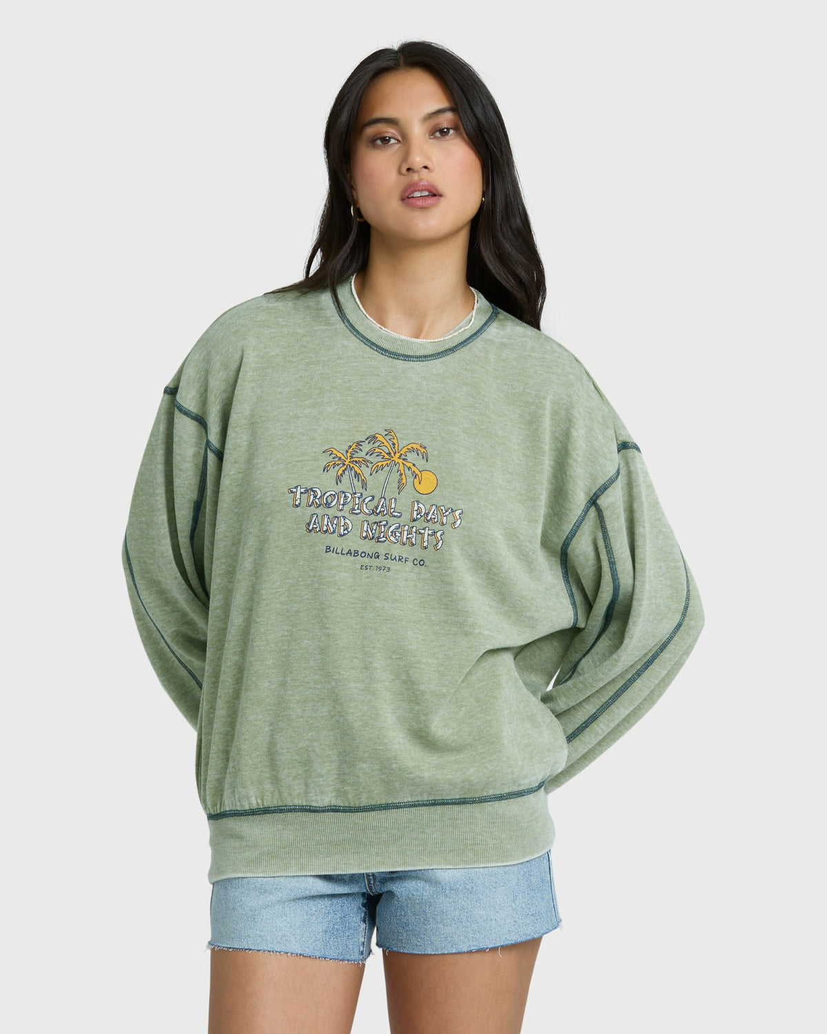 Billabong Women's All The Days Kendal Crewneck Sweatshirt - Dark Olive