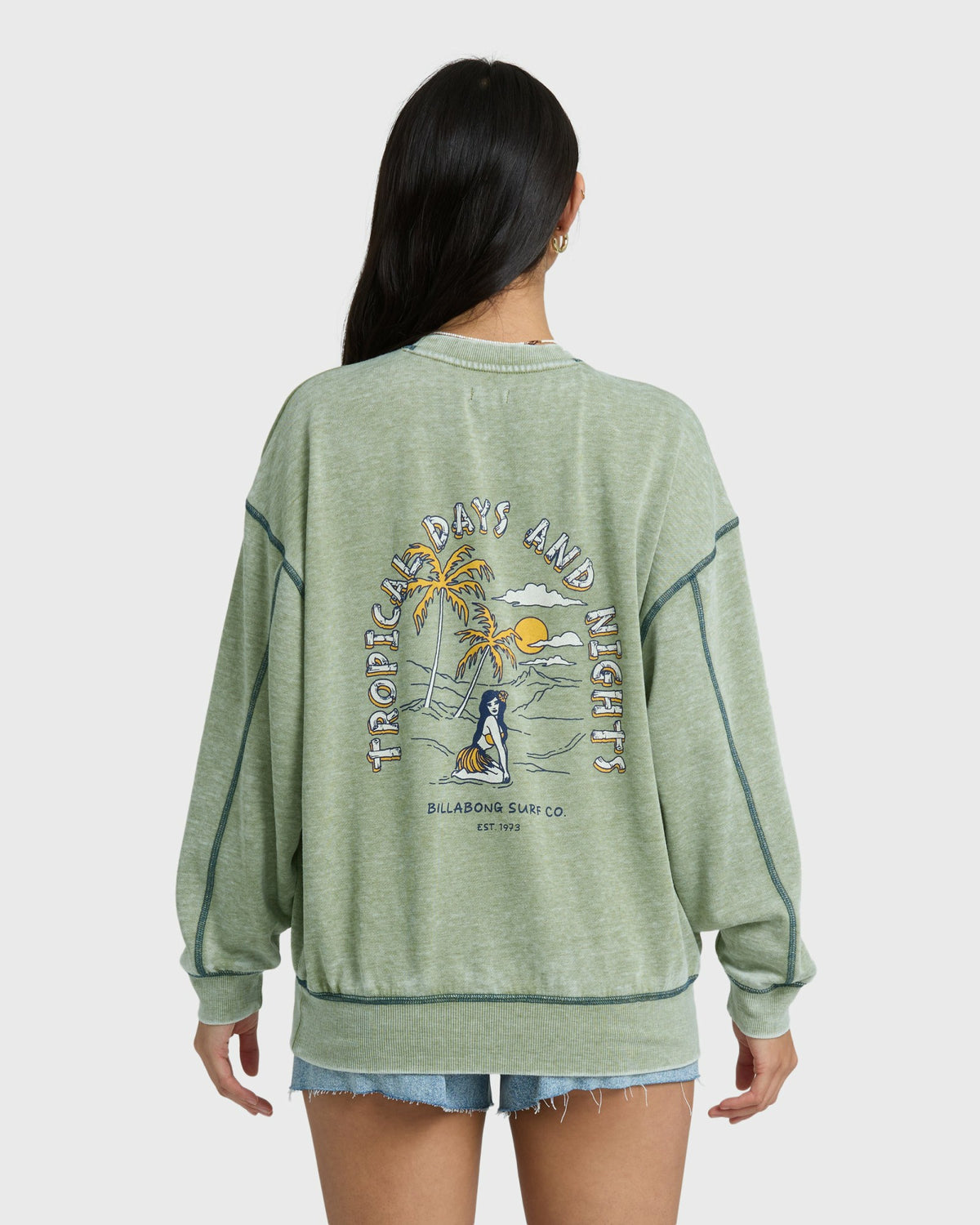 Billabong Women's All The Days Kendal Crewneck Sweatshirt - Dark Olive