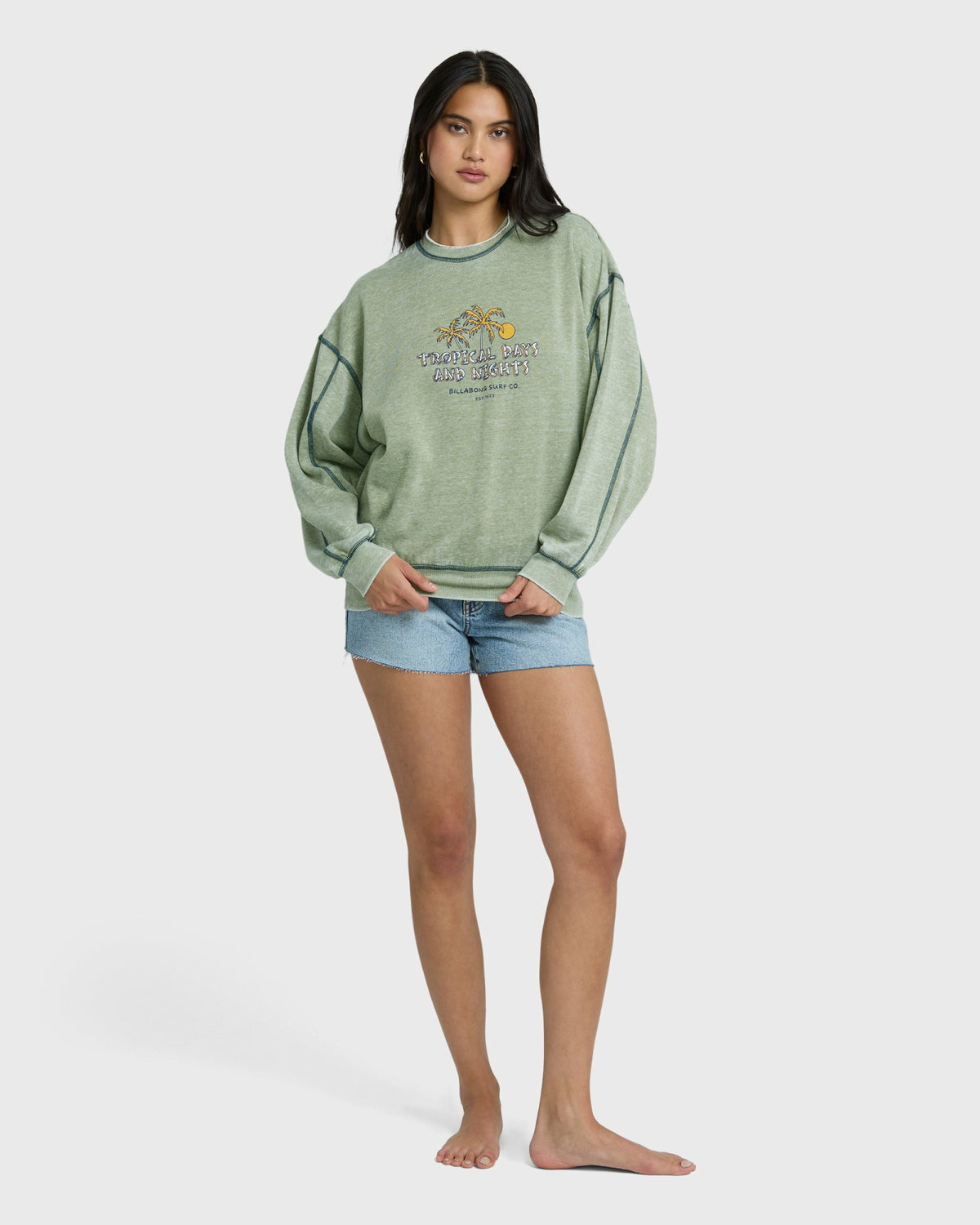 Billabong Women's All The Days Kendal Crewneck Sweatshirt - Dark Olive