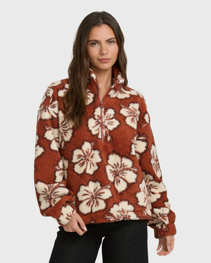 Billabong Women's All The Time Sherpa Half Zip Sweatshirt - Sedona