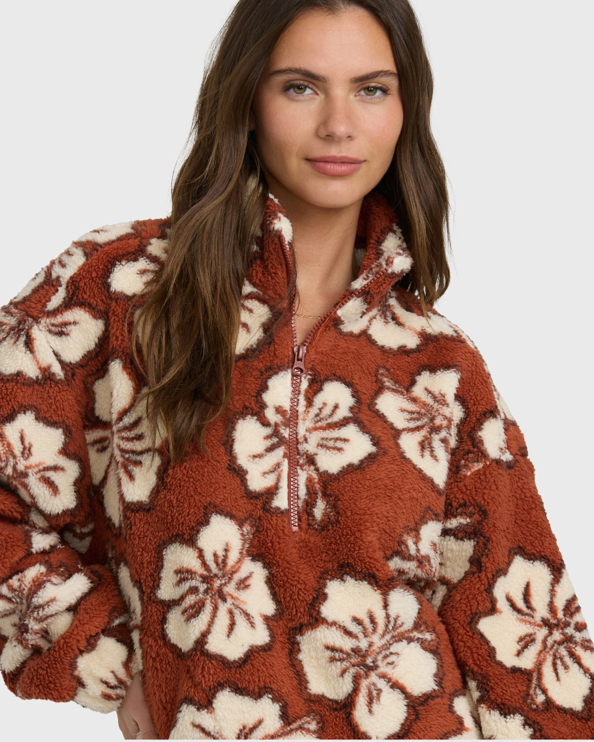 Billabong Women's All The Time Sherpa Half Zip Sweatshirt - Sedona