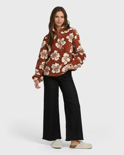 Billabong Women's All The Time Sherpa Half Zip Sweatshirt - Sedona