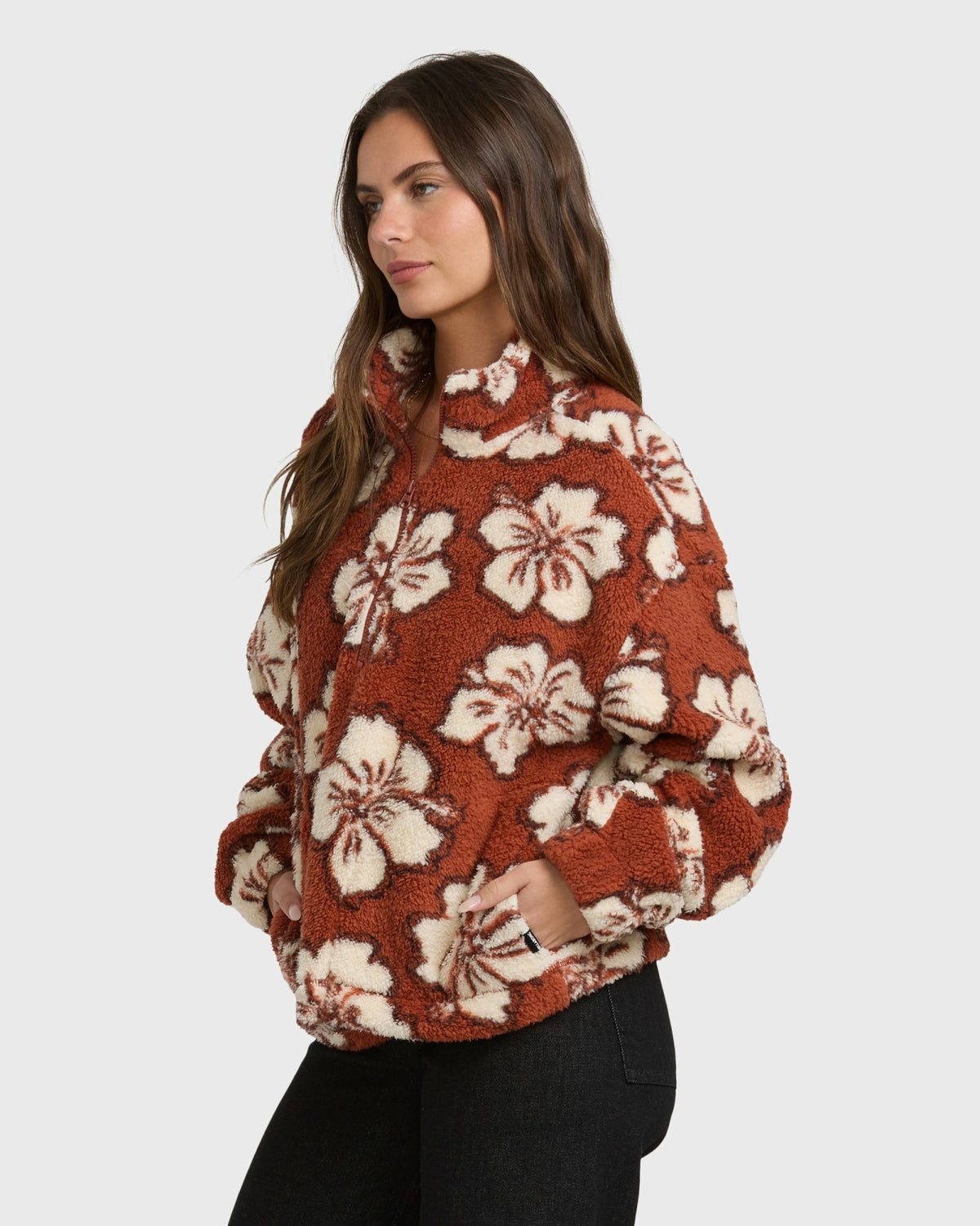 Billabong Women's All The Time Sherpa Half Zip Sweatshirt - Sedona