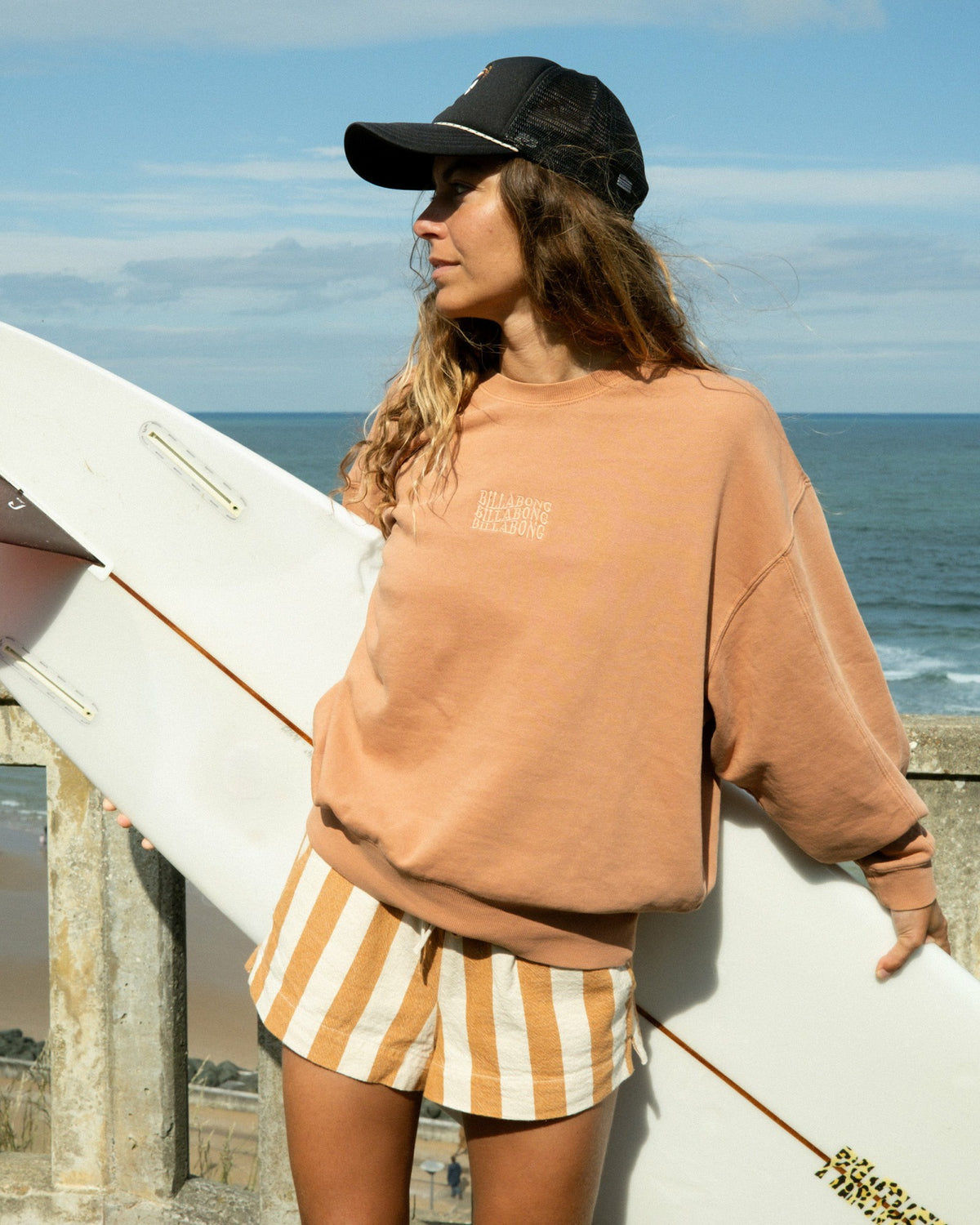 Billabong Women's Bleached Out Kendal Crewneck Sweatshirt - Caramel Cafe