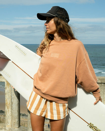 Billabong Women's Bleached Out Kendal Crewneck Sweatshirt - Caramel Cafe