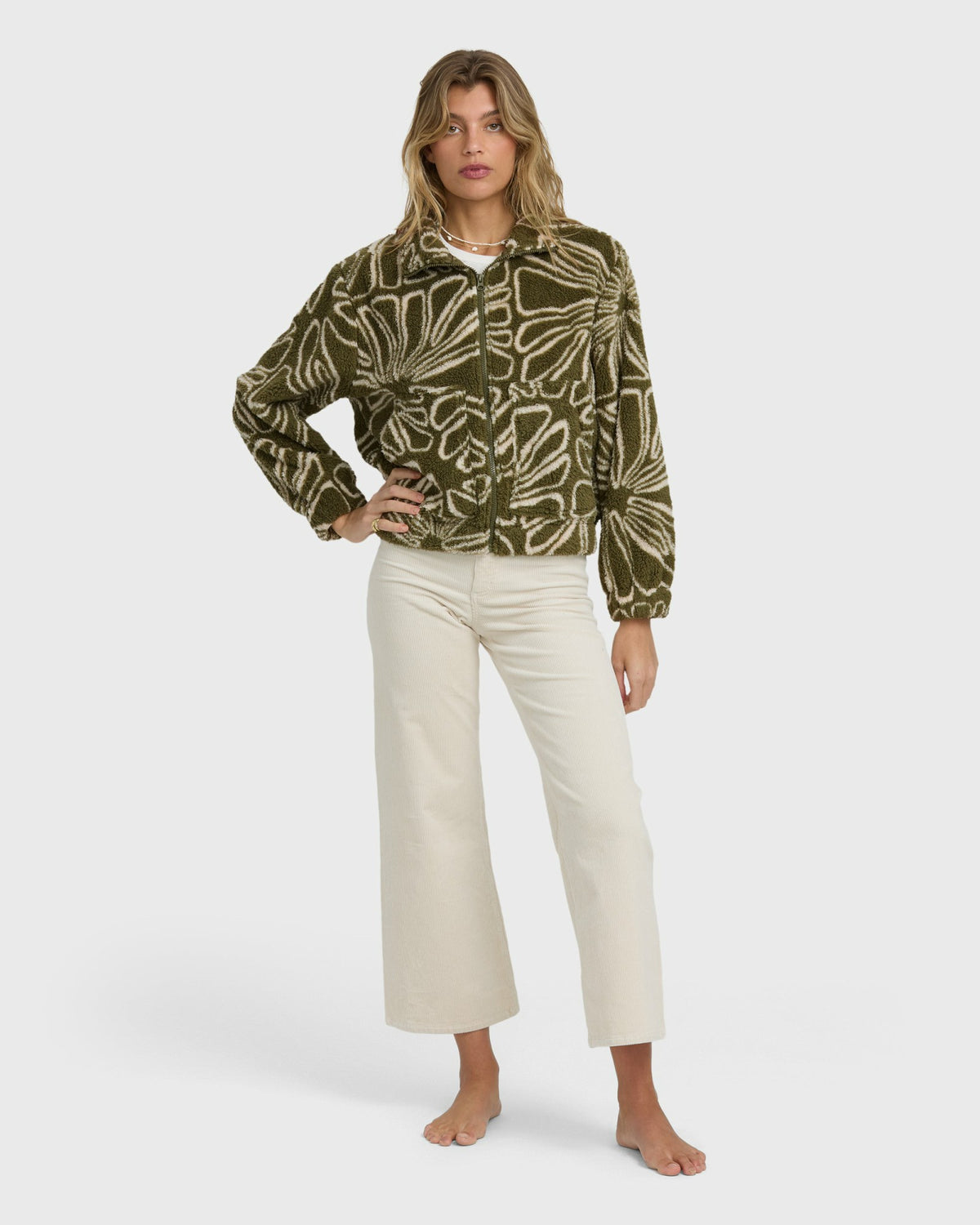 Billabong Women's First Light Sherpa Front Zip Fleece - Martini Olive