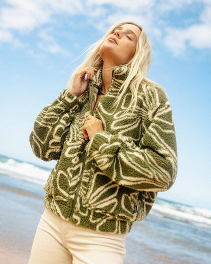 Billabong Women's First Light Sherpa Front Zip Fleece - Martini Olive