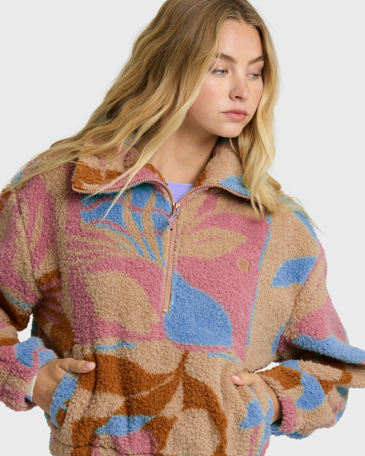 Billabong Women's A\/Div Barra Half Zip Sherpa Fleece - Oatmeal