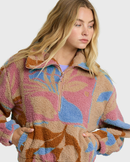 Billabong Women's A\/Div Barra Half Zip Sherpa Fleece - Oatmeal