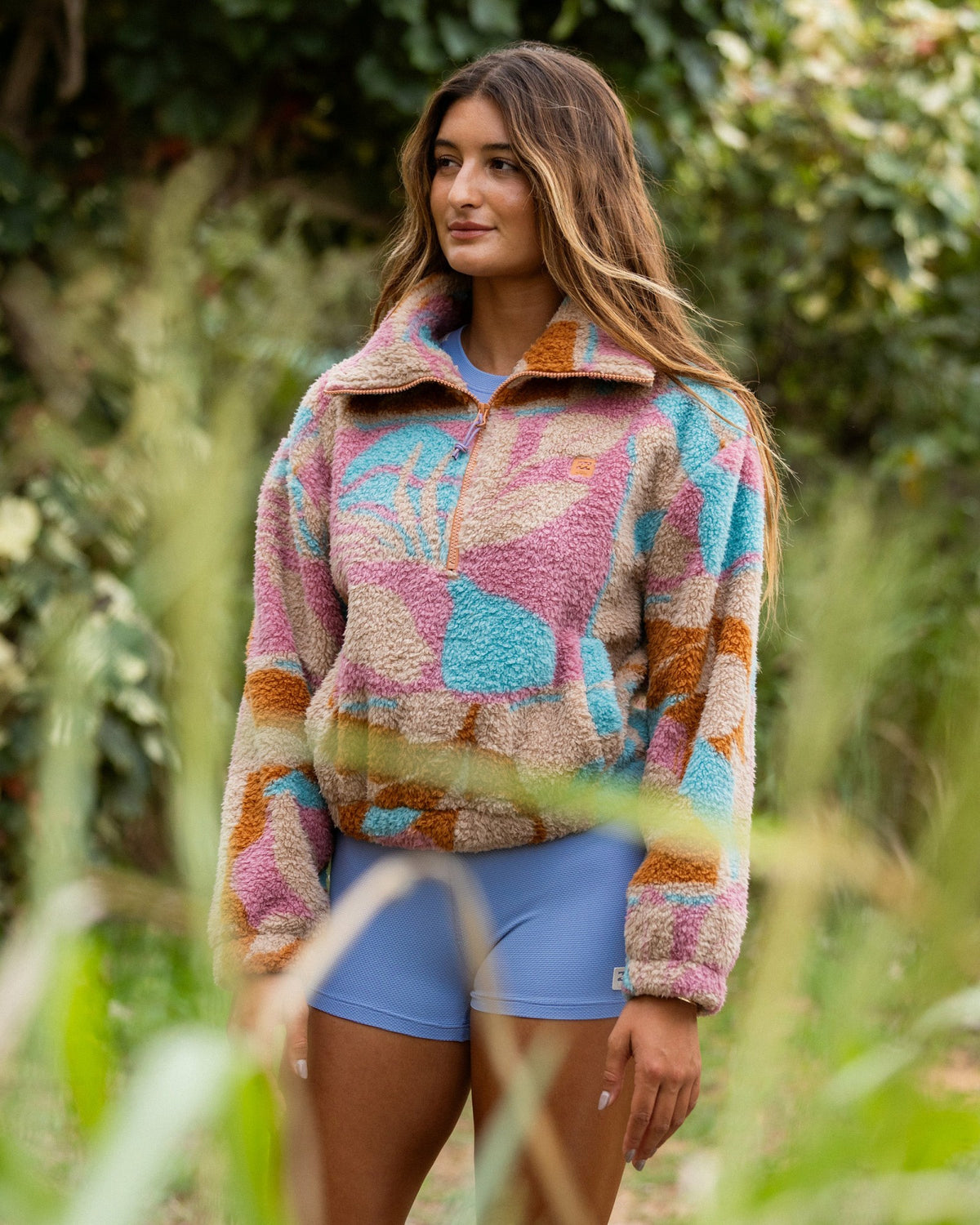 Billabong Women's A\/Div Barra Half Zip Sherpa Fleece - Oatmeal