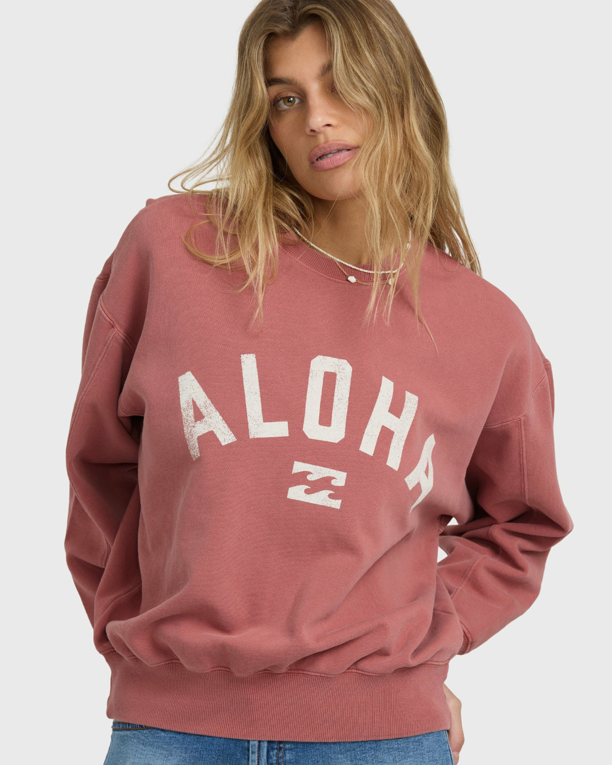 Billabong Women's Mono Aloha Kendal Crewneck Sweatshirt - Dark Coral