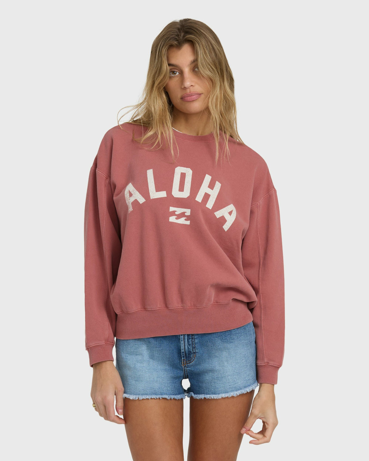 Billabong Women's Mono Aloha Kendal Crewneck Sweatshirt - Dark Coral