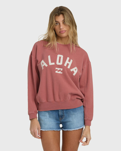 Billabong Women's Mono Aloha Kendal Crewneck Sweatshirt - Dark Coral