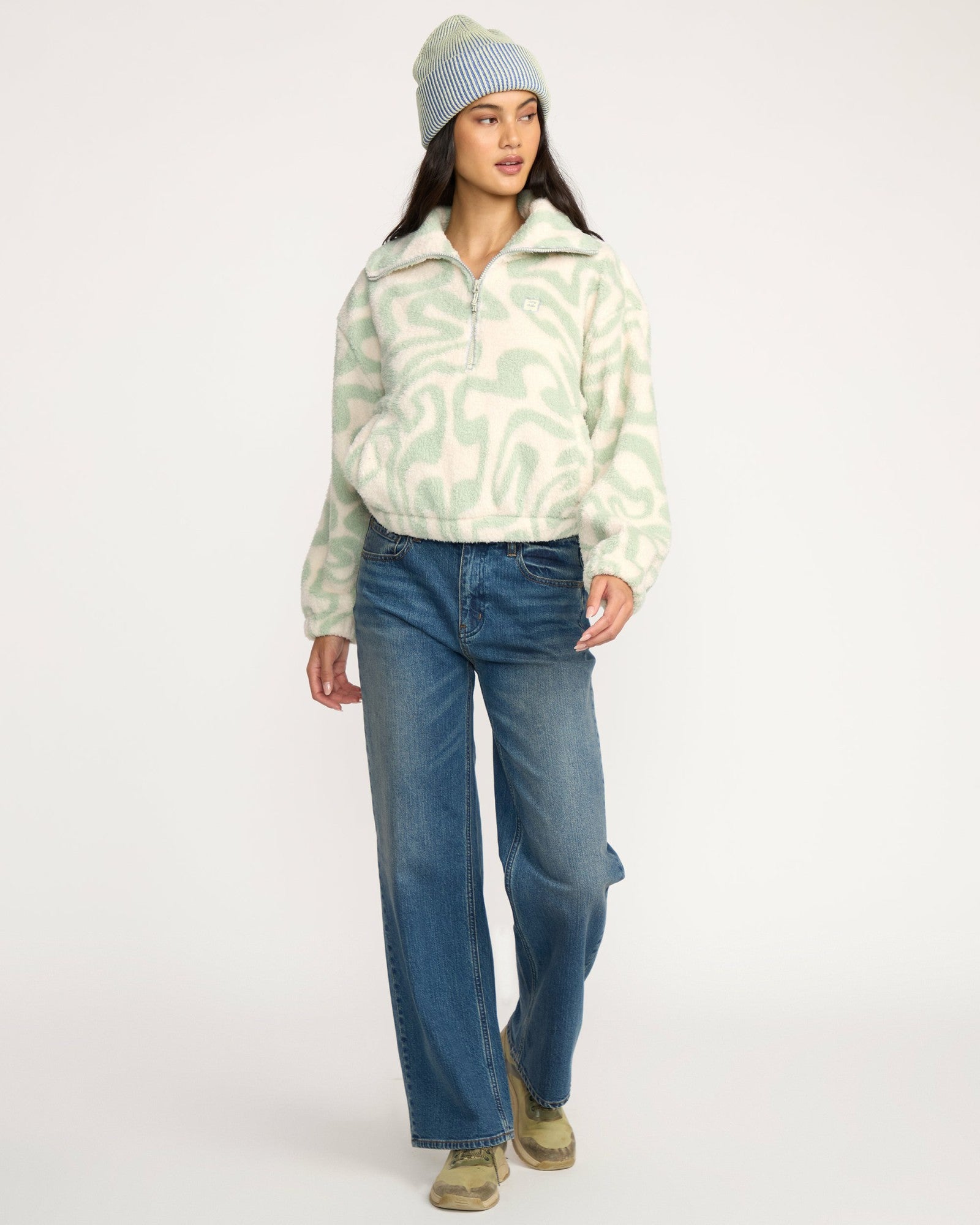 Billabong Women's A\/Div Barra Half Zip Sherpa Fleece - Green Haze