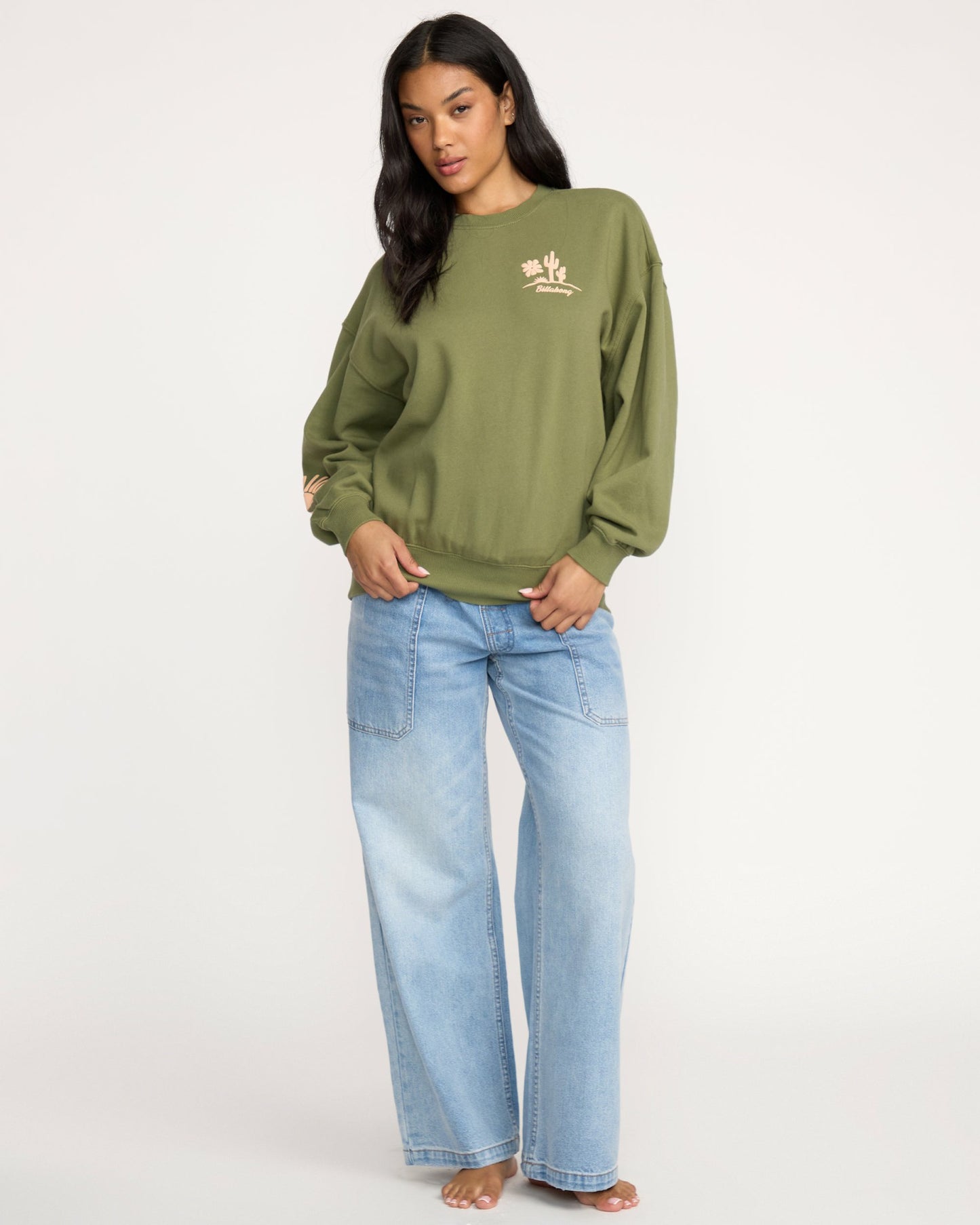 Billabong Women's Sun Wave Livin Kendal Crewneck Sweatshirt - Luv Army