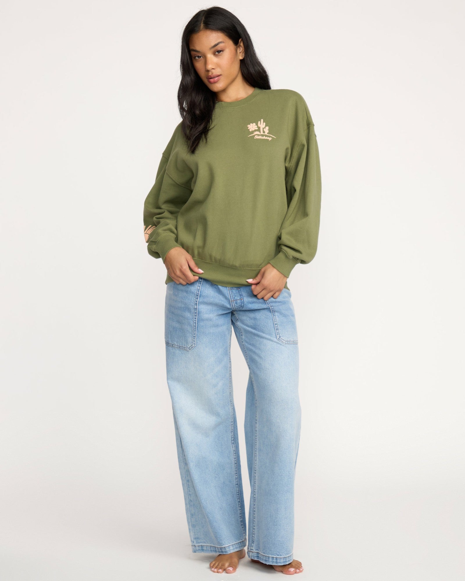 Billabong Women's Sun Wave Livin Kendal Crewneck Sweatshirt - Luv Army