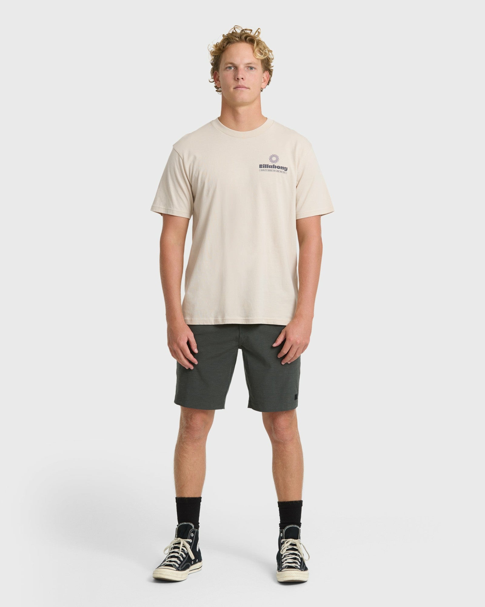 Billabong Men's Single Fin Premium Short Sleeve T-Shirt - Oatmeal