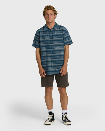 Billabong Men's All Day Stripe Short Sleeve Shirt - Dark Denim