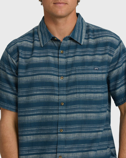 Billabong Men's All Day Stripe Short Sleeve Shirt - Dark Denim